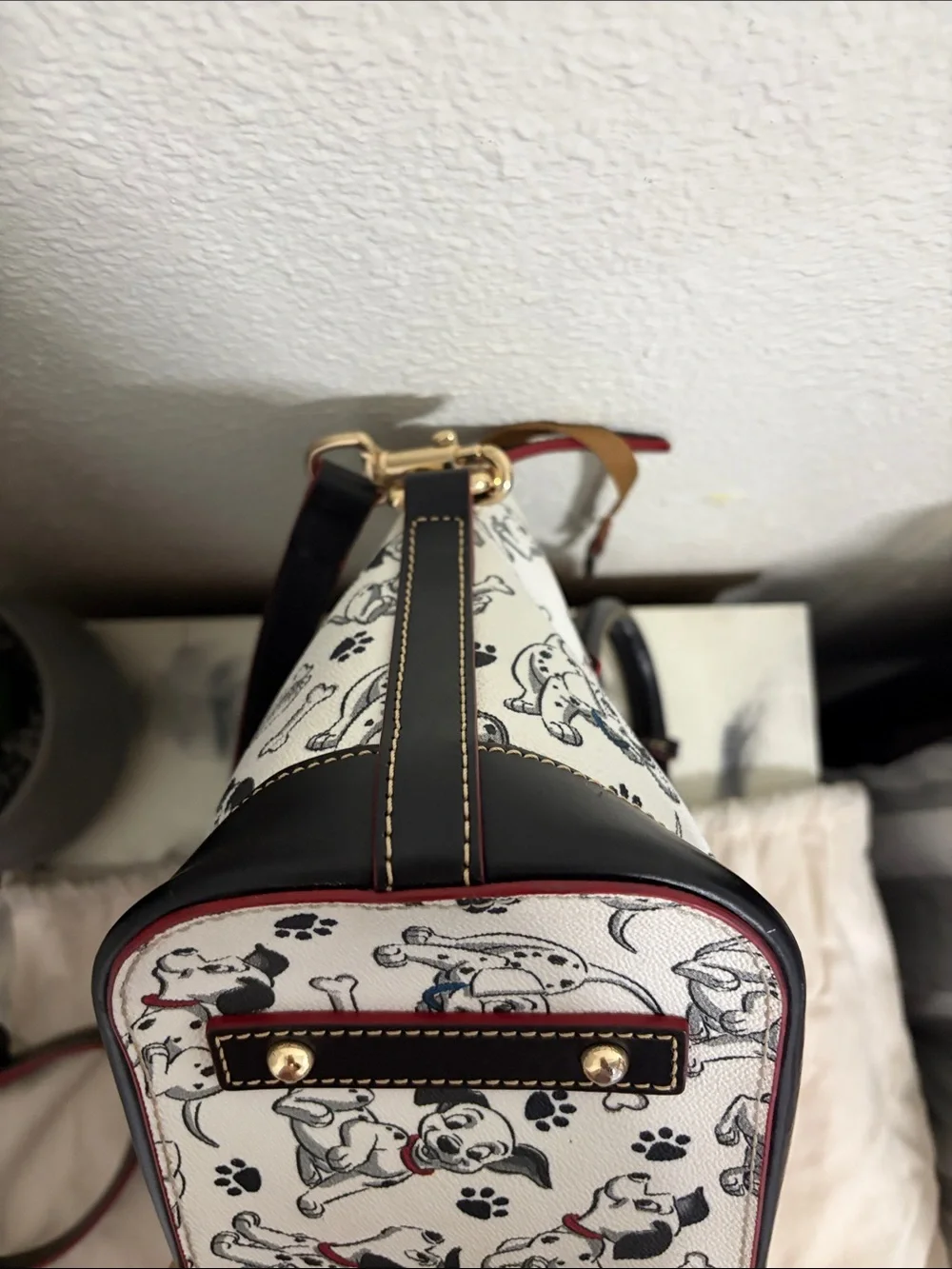 Dooney & Bourke Disney 101 Dalmatian Print Satchel with Red Trim - Picture 11 of 14
